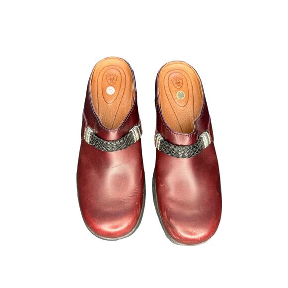 Ariat Burgundy Leather Western‎ Cowgirl Braided Slip On Mule Clogs Size 8 - Picture 2 of 11